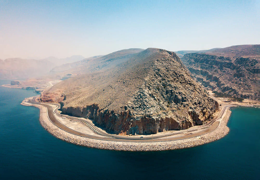 cenic coastal highway at Al Dara Tibat border between Ras Al Khaimah UAE and Khasab Musandam Oman